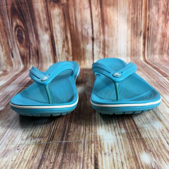 Crocs CROCBAND FLIP Flops Mens Size 12 Teal Blue Thong Sandals Open Toe Shoes - Picture 2 of 10